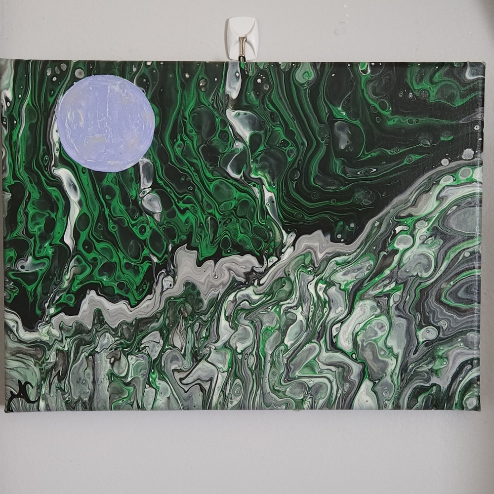 'After Hours' Handcrafted Embellished Paint Pour - Picture 2 of 11